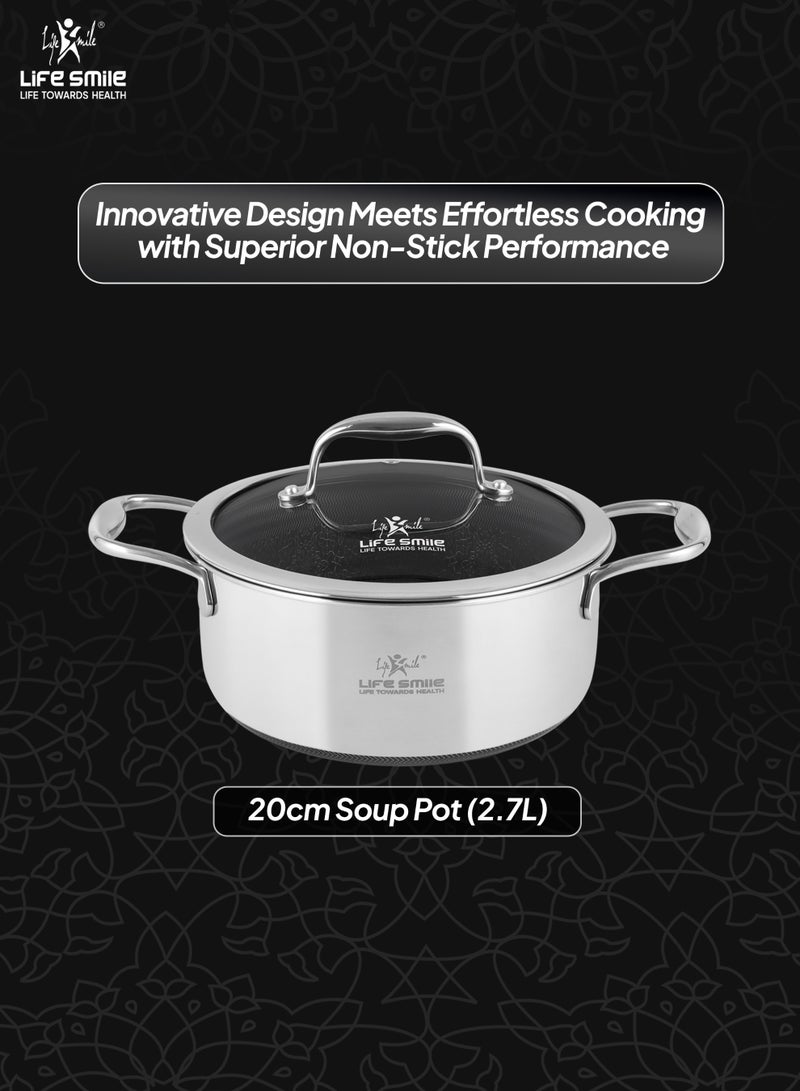 Life Smile 20cm Hybrid Stainless Steel Soup Pot with Lid-Non-Stick Cookware-Induction Compatible (2.7L) Cooking Pot - Image 3